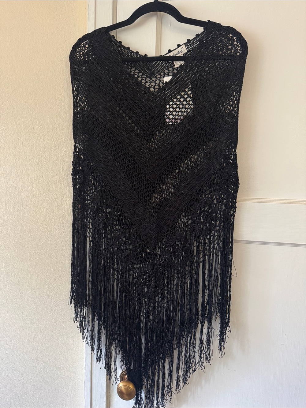Black Crochet Fringe Poncho or Shawl
